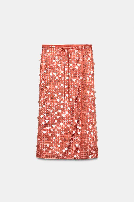 FALDA MIDI LENTEJUELAS - Naranja de Zara - Imagen 0