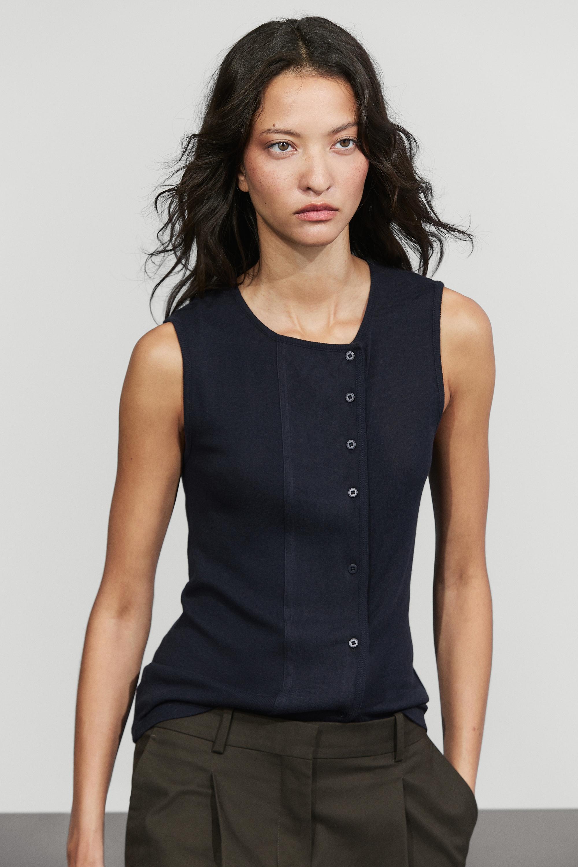 Sleeveless suede cotton-blend knit top
