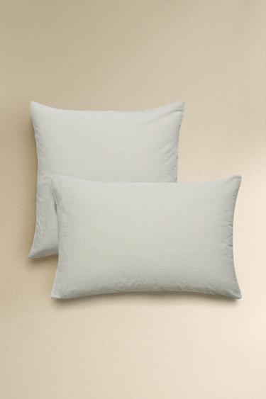 CHECK SEERSUCKER COTTON PILLOWCASE - Green by Zara
