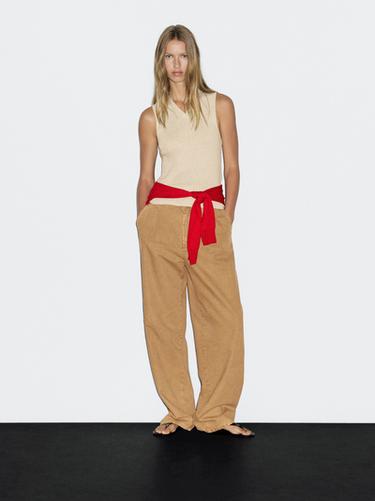 Zara Ribbed top with collar detail - Beige marl