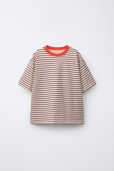 CAMISETA RAYAS CONTRASTE - Rosa de Zara - Imagen 0