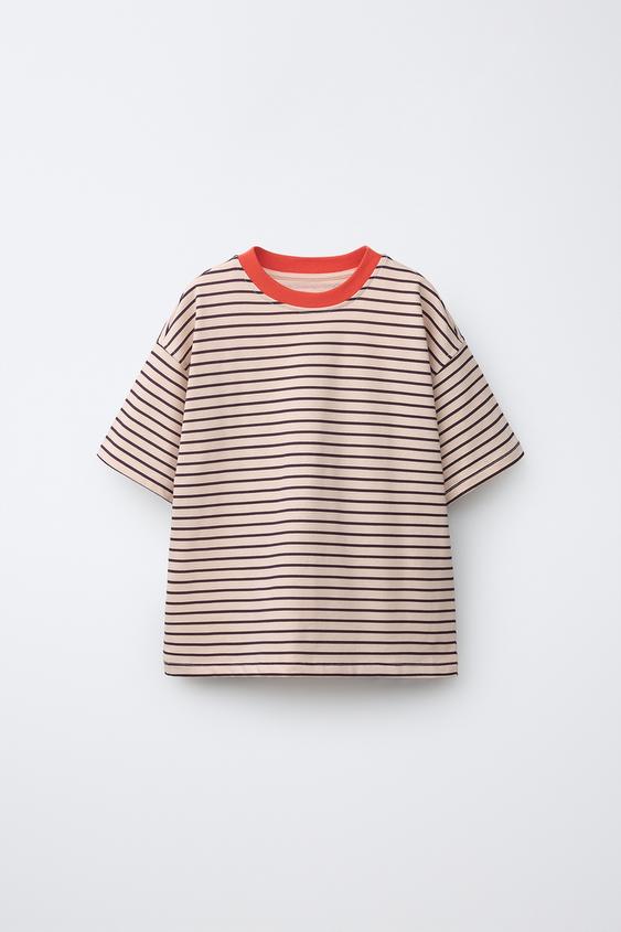 CAMISETA RAYAS CONTRASTE - Rosa de Zara - Imagen 0