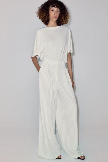 ZW COLLECTION STRIPED WIDE-LEG TROUSERS - Pastel yellow by Zara