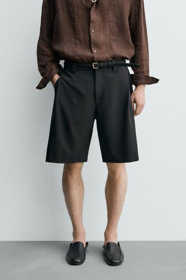 BERMUDA RELAXED FIT PLIS LATÉRAUX - Noir de Zara - Image 1