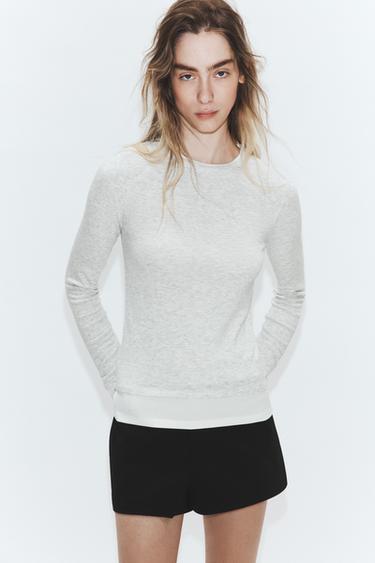 CAMISETA DUPLO CONTRASTE - Cinza-vigoré da Zara