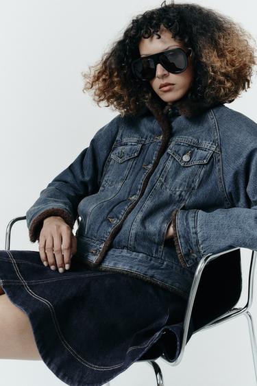 FAUX FUR DENIM JACKET ZW COLLECTION - Blue by Zara