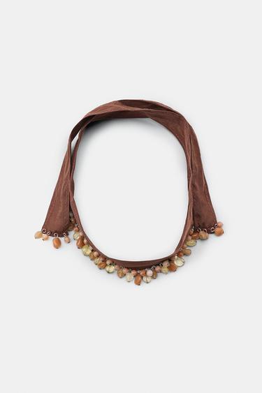 FABRIC AND STONE CHOKER NECKLACE - Brown by Zara