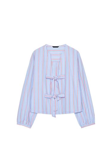 STRIPED TIE POPLIN SHIRT