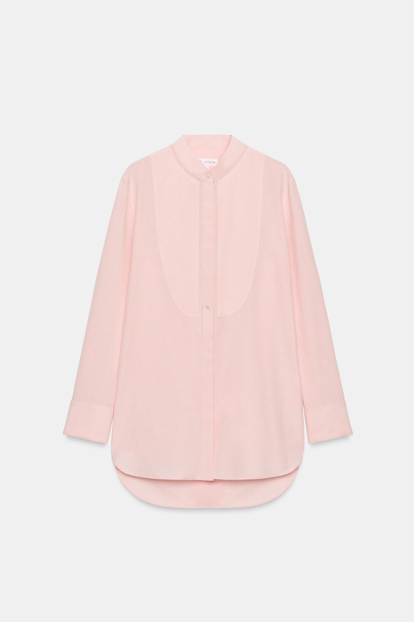 Женская рубашка Zara ZW Collection Striped Bib, цвет: Розовый / Белый — фото 6