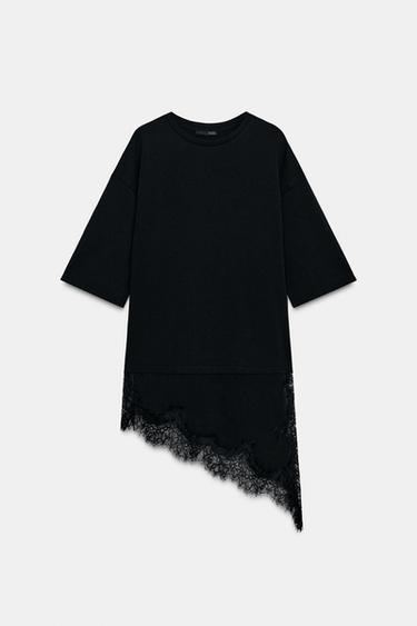 GECOMBINEERD T-SHIRT MET KANT - Zwart van Zara