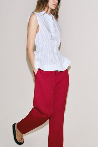 PLEATED SLEEVELESS SHIRT ZW COLLECTION - Blue/White by Zara - Image 5