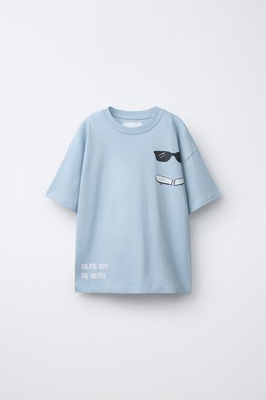 Zara SKATE PRINT T-SHIRT - Light blue