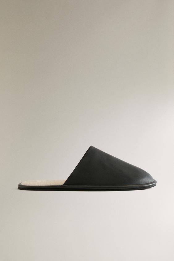 CONTRAST LEATHER SLIPPERS - Black by Zara - Image 0