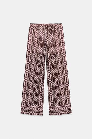 PANTALON LARGE À BRODERIES PERFORÉES - Rose de Zara - Image 6