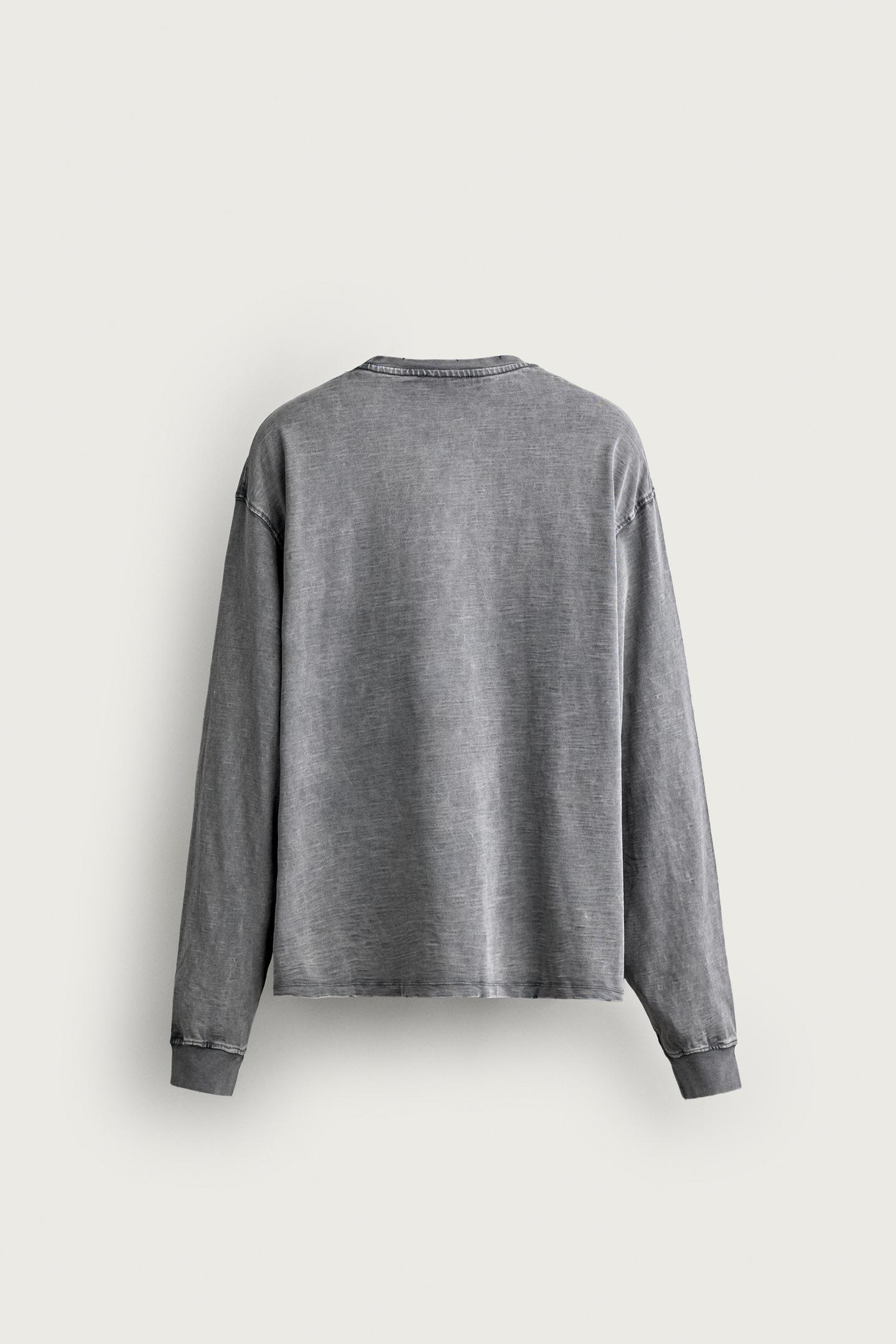 Мужская футболка Zara Washed Slub Relaxed Fit, цвет: Тёмный антрацитовый — фото 7