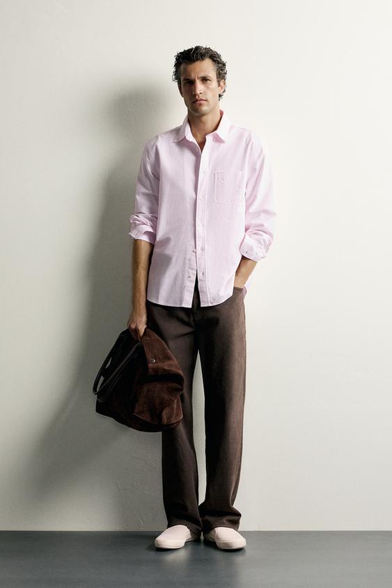 CAMISA REGULAR FIT DE ESTRUTURA OXFORD - Rosa / Branco da Zara - Imagem 0
