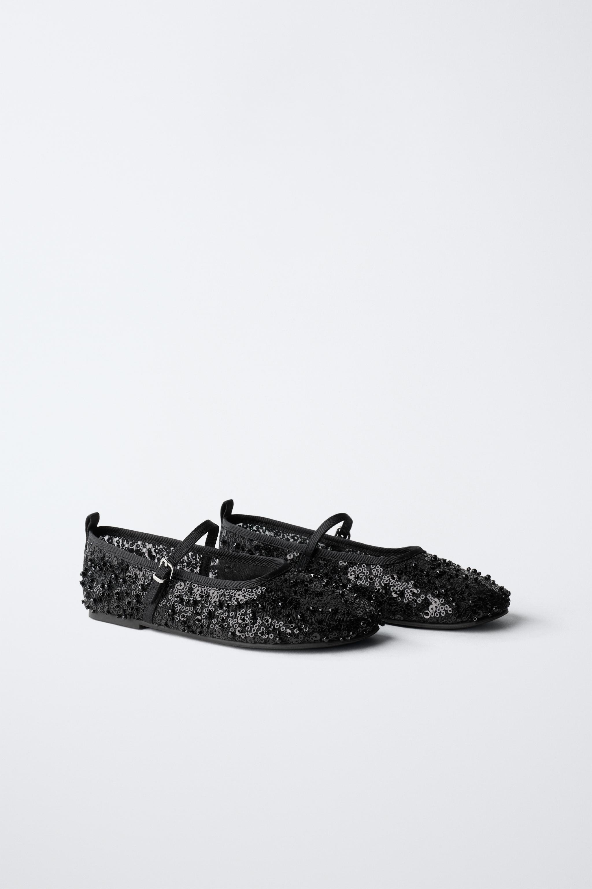 パールビーズバックルバレエシューズ - ブラック | ZARA Japan / 日本