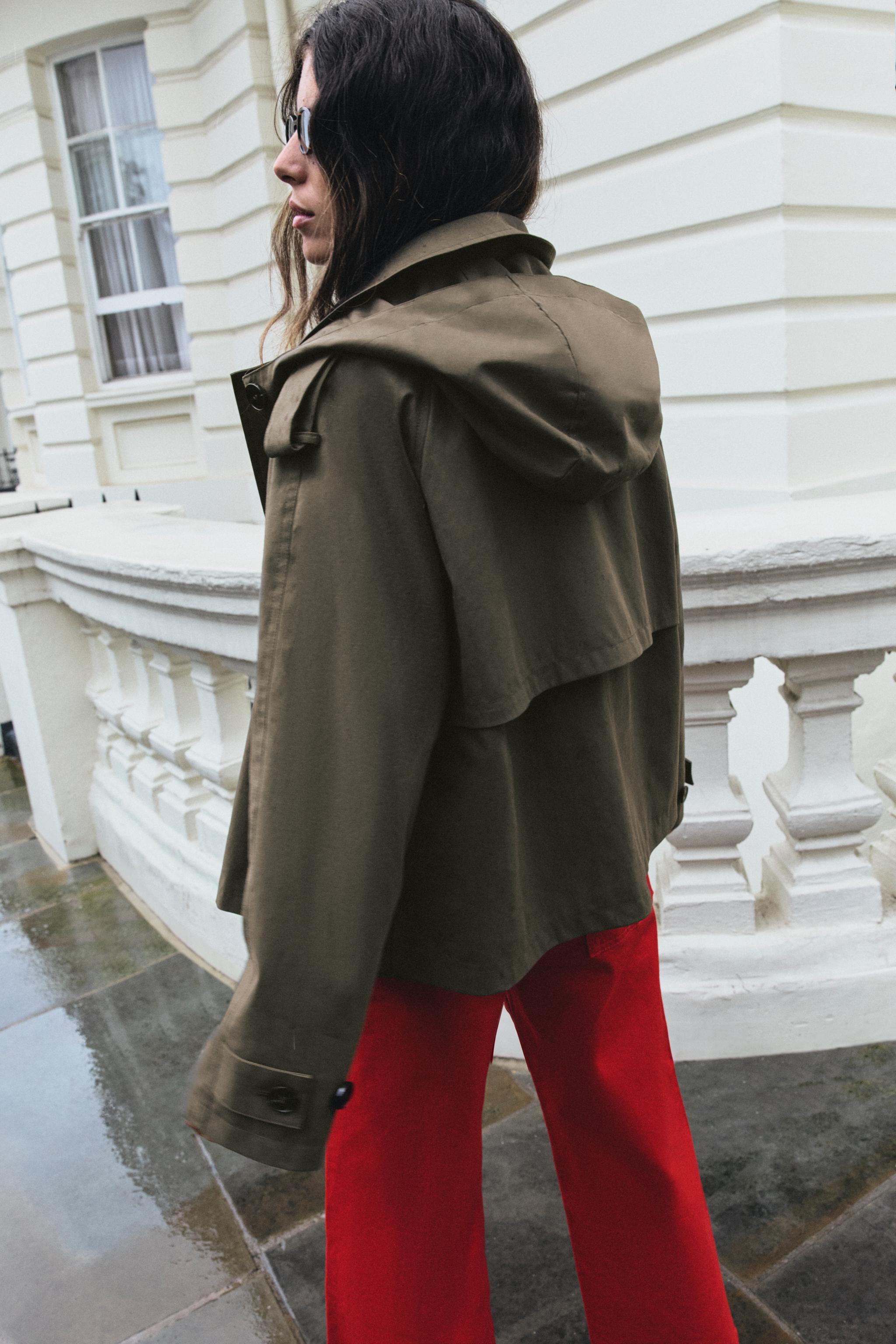BLOUSON TRENCH COURT À CAPUCHE EN DAIM