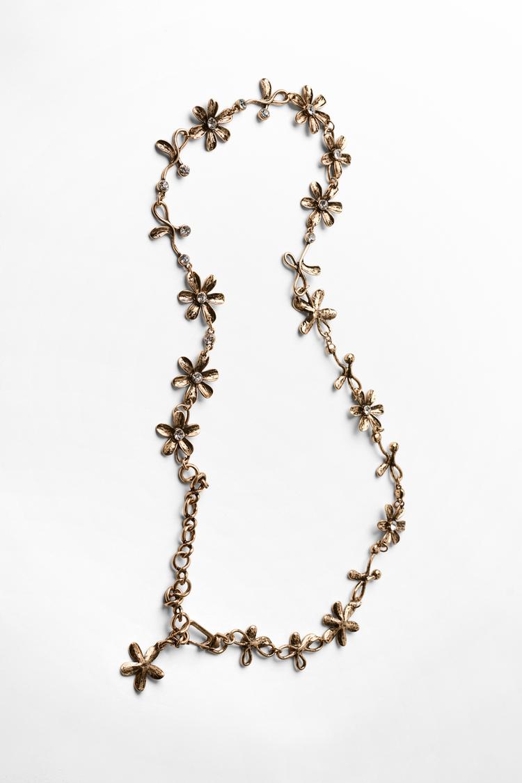 METALLIC FLOWER JEWEL BELT — Aged gold
