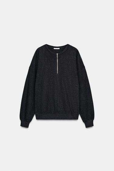 Zara SOFT RIBBED ZIPPER SWEATSHIRT - Dark gray