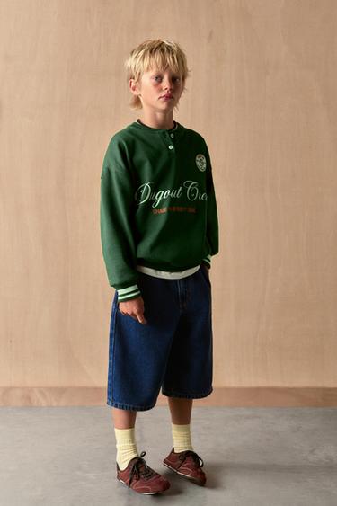 PRINTED SWEATSHIRT WITH PATCH - GREEN by Zara