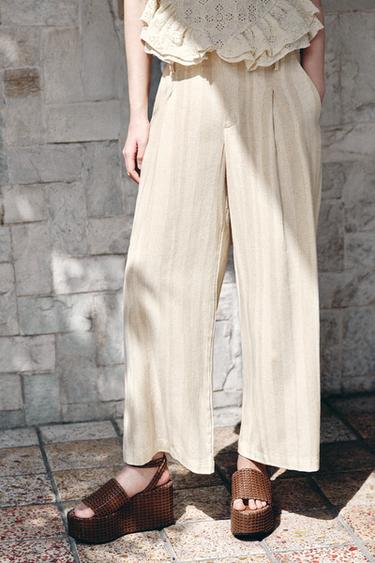 STRIPED WIDE-LEG TROUSERS WITH BELT - striped by Zara