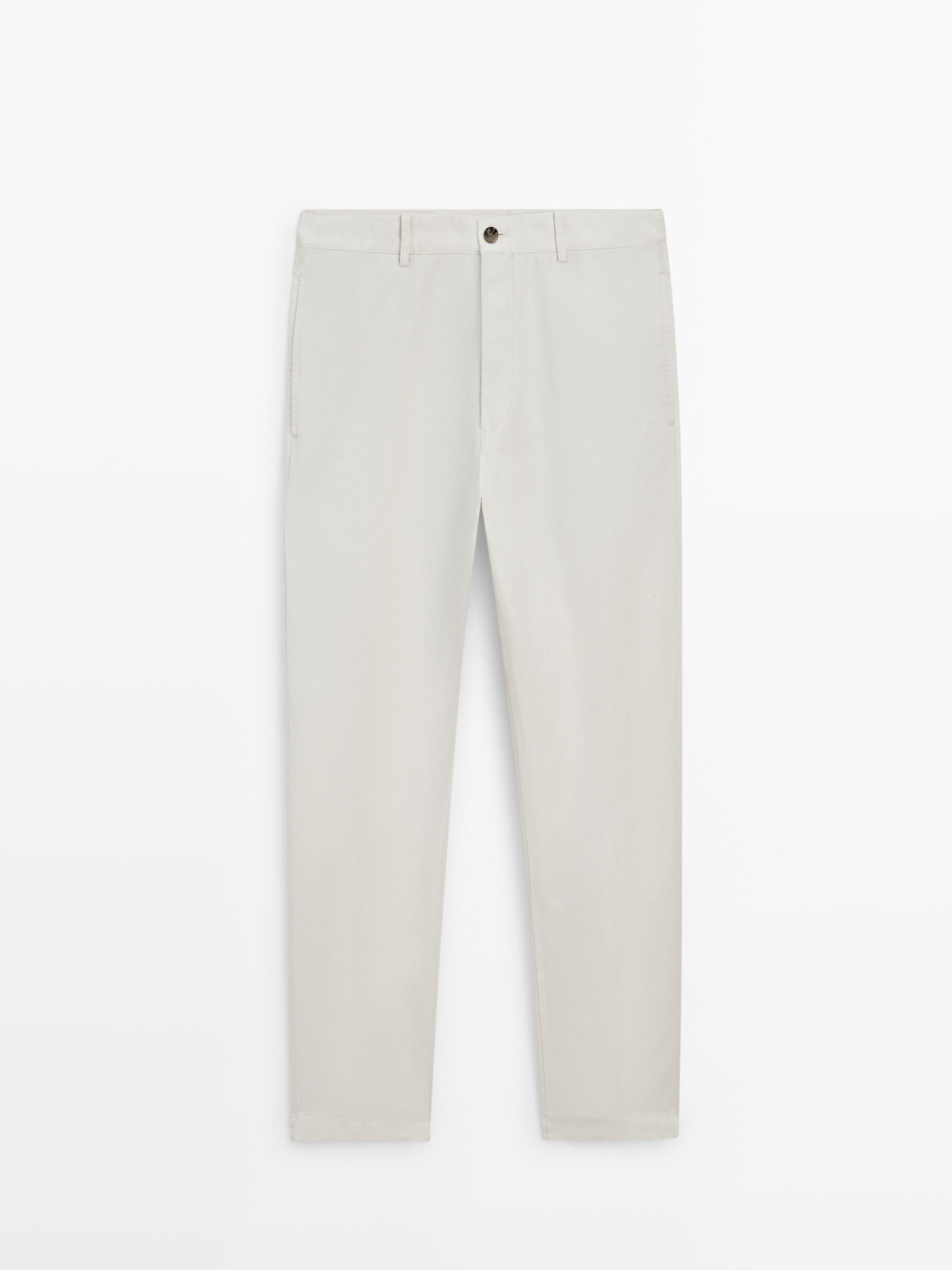 Pantalon tapered fit coton et lin