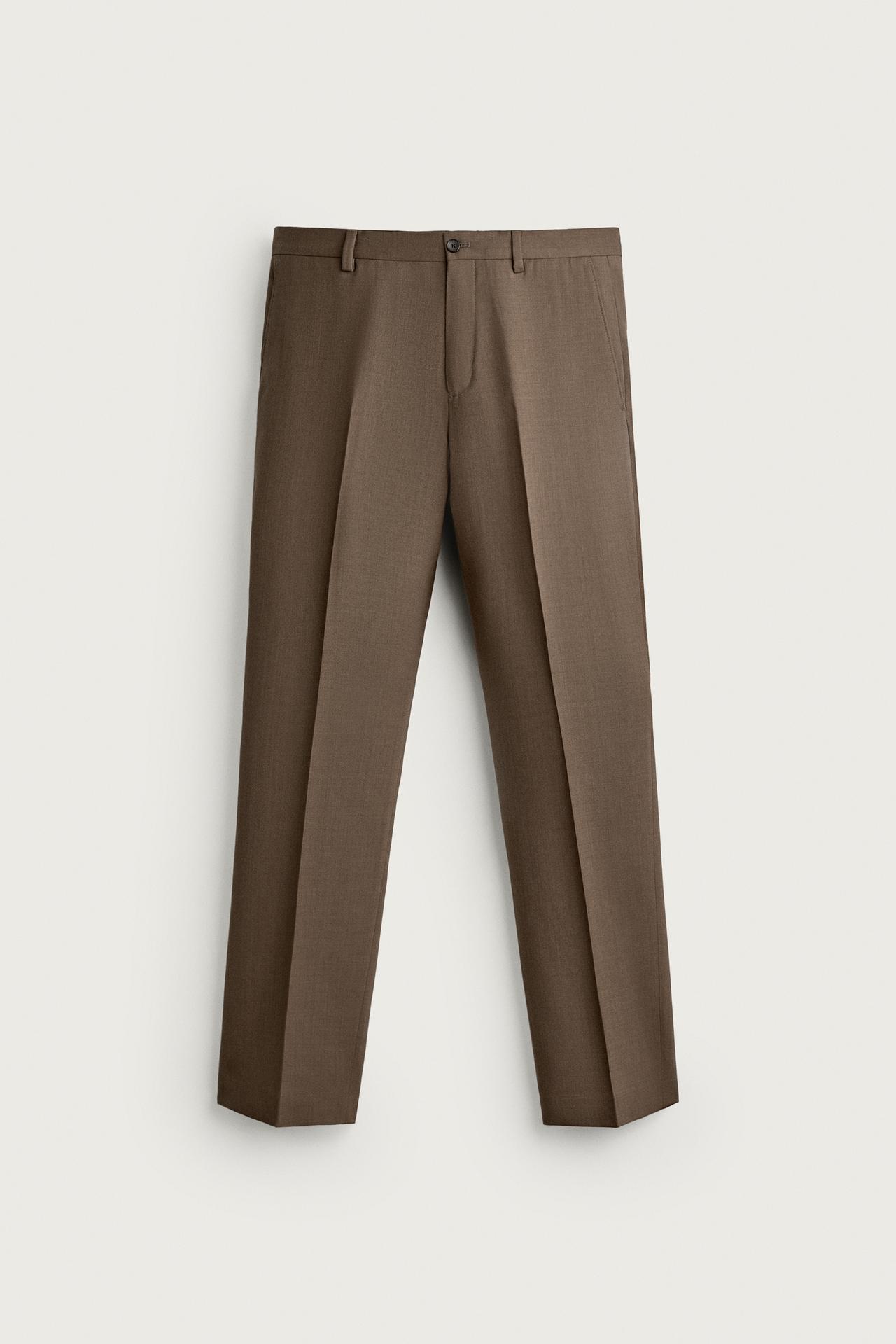 REGULAR FIT SUIT PANTS — taupe brown
