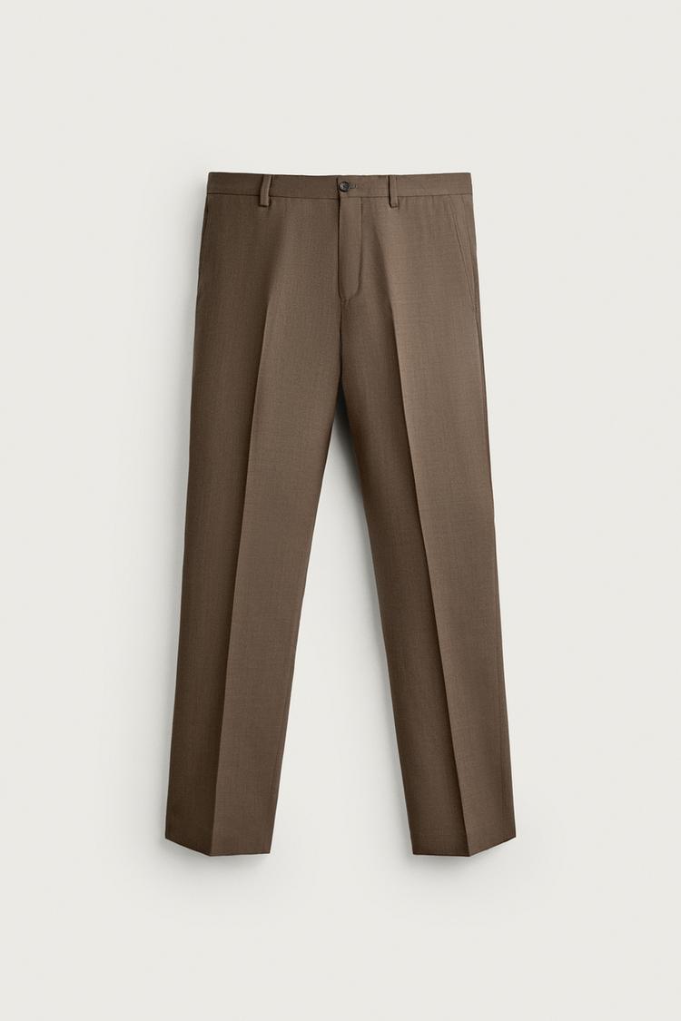 REGULAR FIT SUIT PANTS — taupe brown