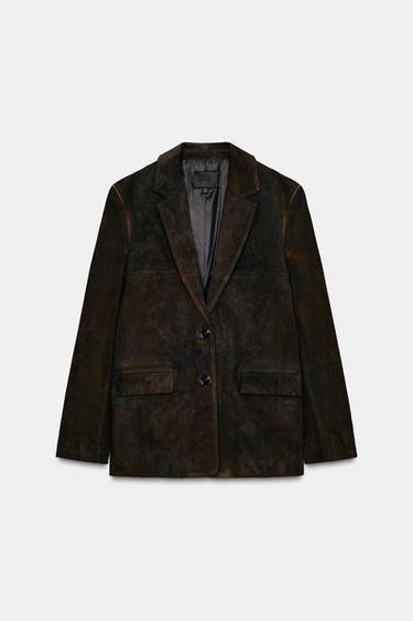 100% SUEDE LEATHER BLAZER WITH POCKETS - Rust by Zara