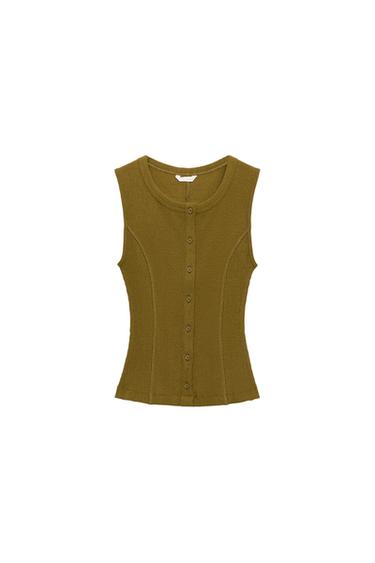 RIBBED BUTTONED WAISTCOAT - Olive green by Zara