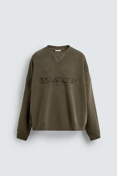 Zara COMBINED EMBROIDERY SWEATSHIRT - Mid-green