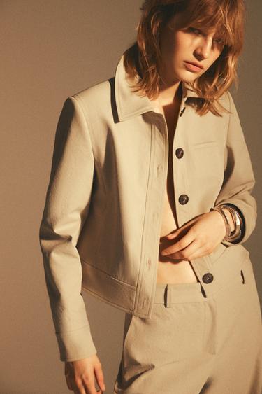 Zara CROPPED POCKET JACKET - taupe brown