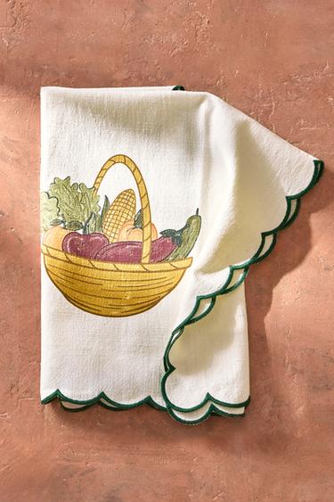 CONTRAST BLONDE LACE AND COTTON TEA TOWEL - Green by Zara - Image 5