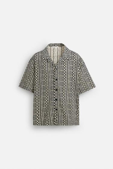 RELAXED FIT PERFORATED JACQUARD SHIRT - Ecru / Black by Zara