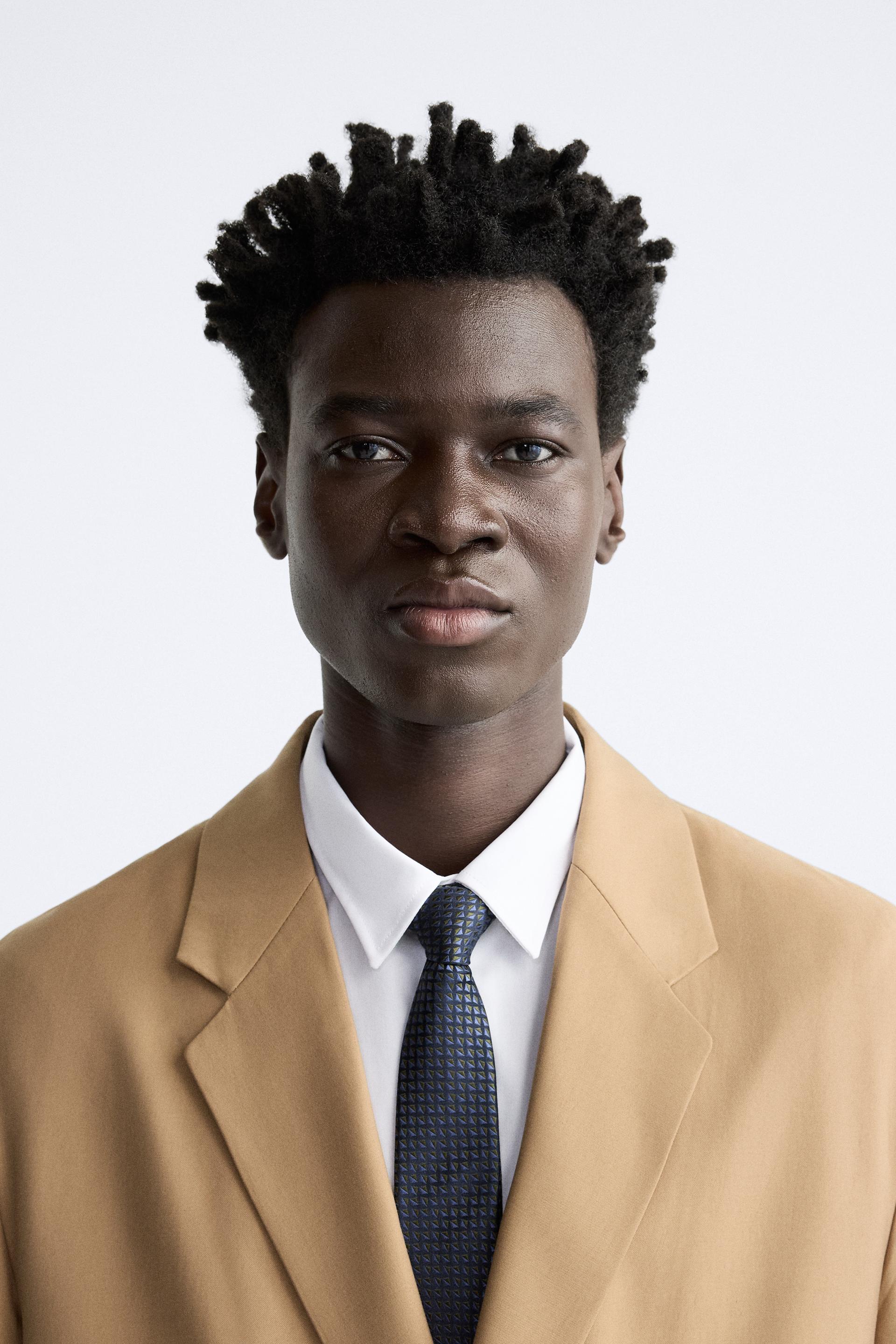 100 SILK JACQUARD TIE Navy blue ZARA United States