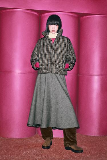 Zara ZARA WOMAN COLLECTION 格紋羊毛披肩裙 - 灰色 / 米色