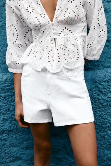 SHORTS TIRO MEDIO BORDADOS - Blanco de Zara