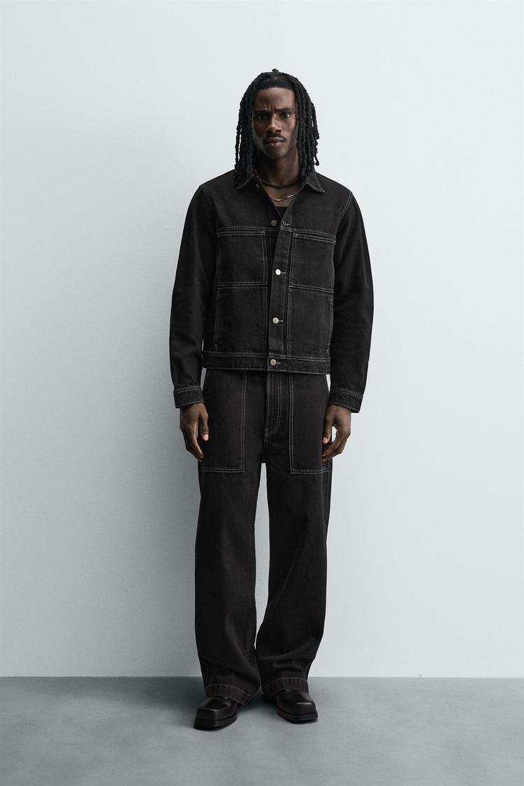 CALÇA DENIM CONTRASTE Preto ZARA Brasil