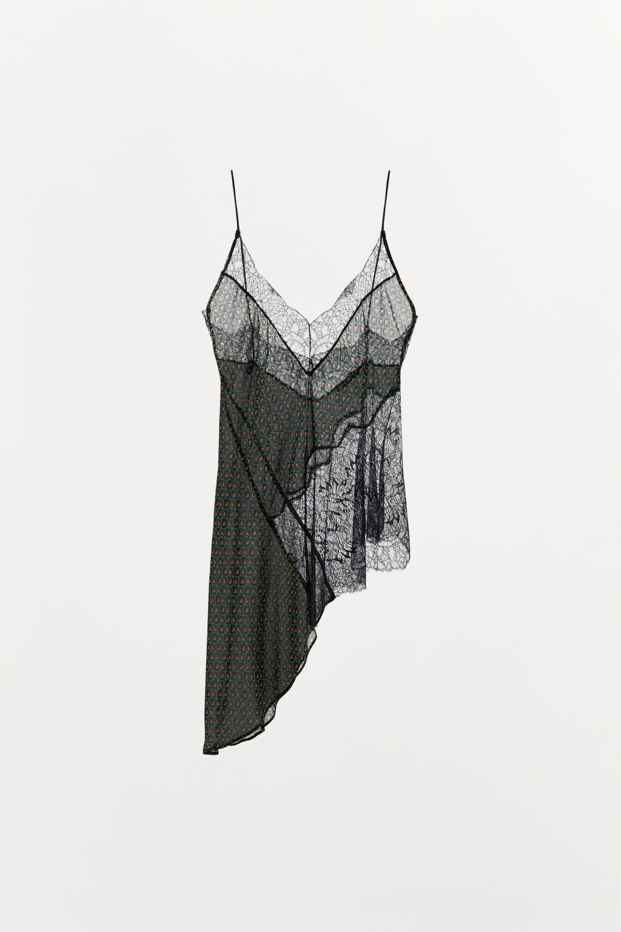 ASYMMETRIC 100% VISCOSE PRINTED LACE TOP