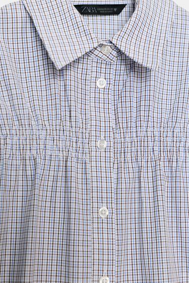 STRETCH POPLIN CHECK SHIRT - Brown-Blue by Zara - Image 5