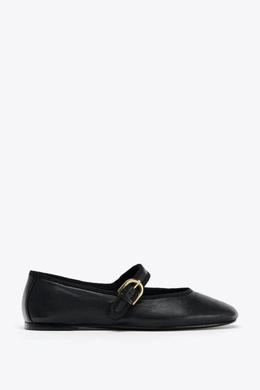LEATHER BALLET FLATS - Black by Zara - Image 0