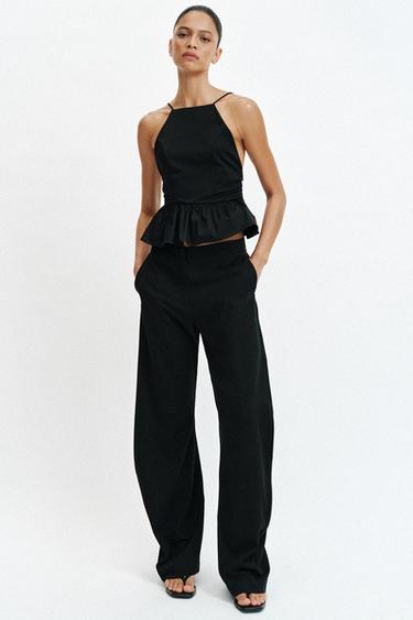 ТОП ІЗ БАСКОЮ ТА КОМІРОМ ХАЛЬТЕР - Чорний Zara - Зображення 0