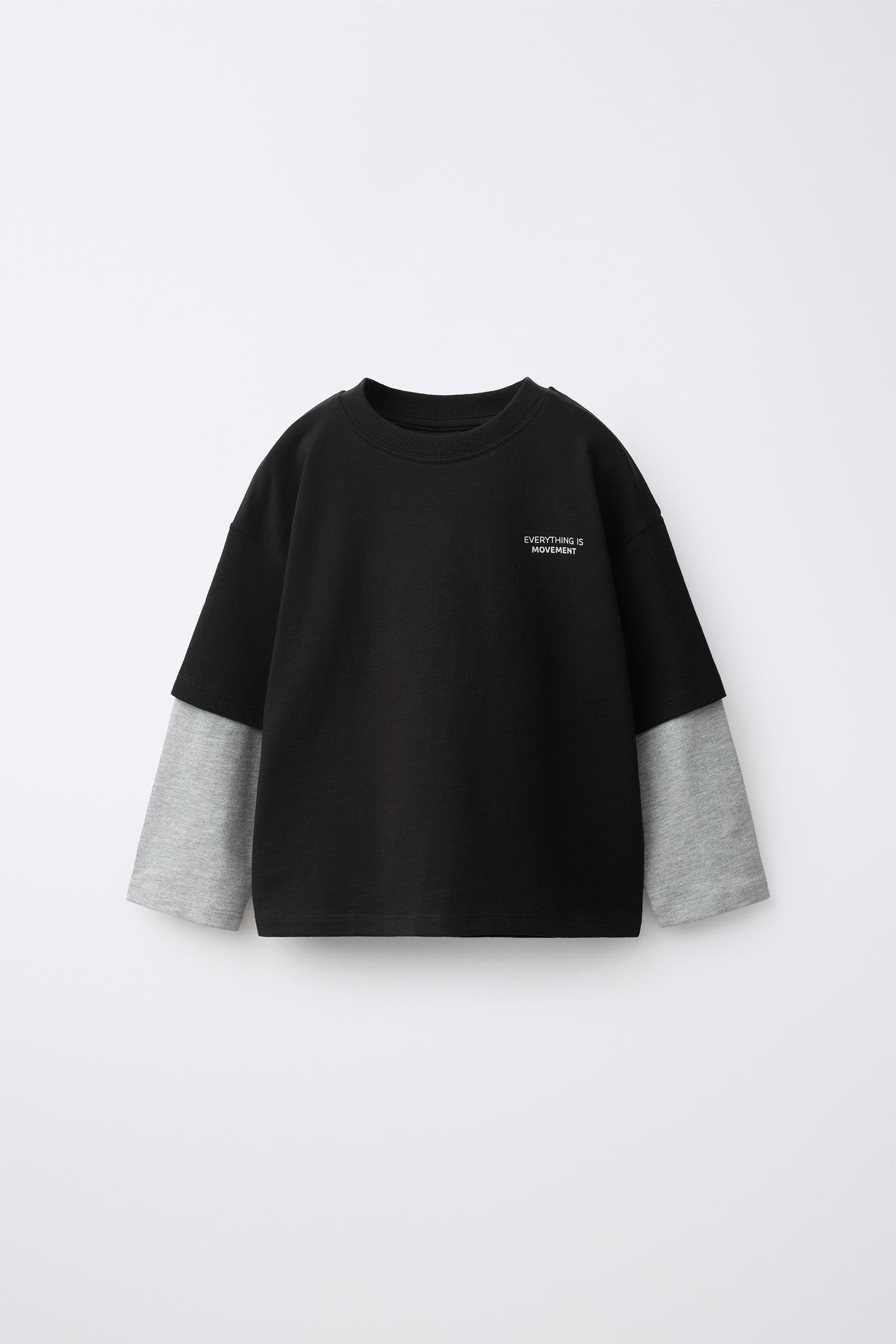 Детская футболка Zara Double Long Sleeve Text, цвет: Чёрный — фото 1