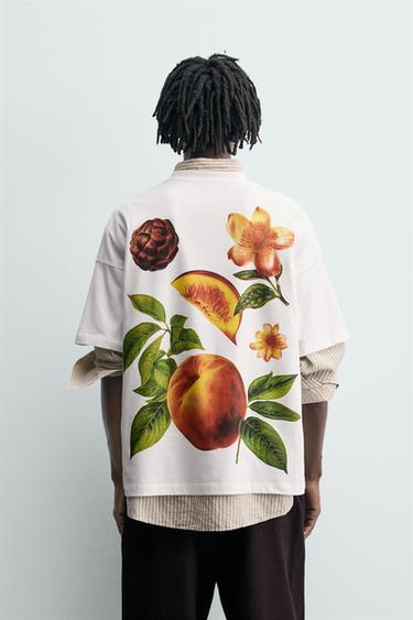 T-SHIRT IMPRIMÉ PÊCHE - Blanc de Zara - Image 2