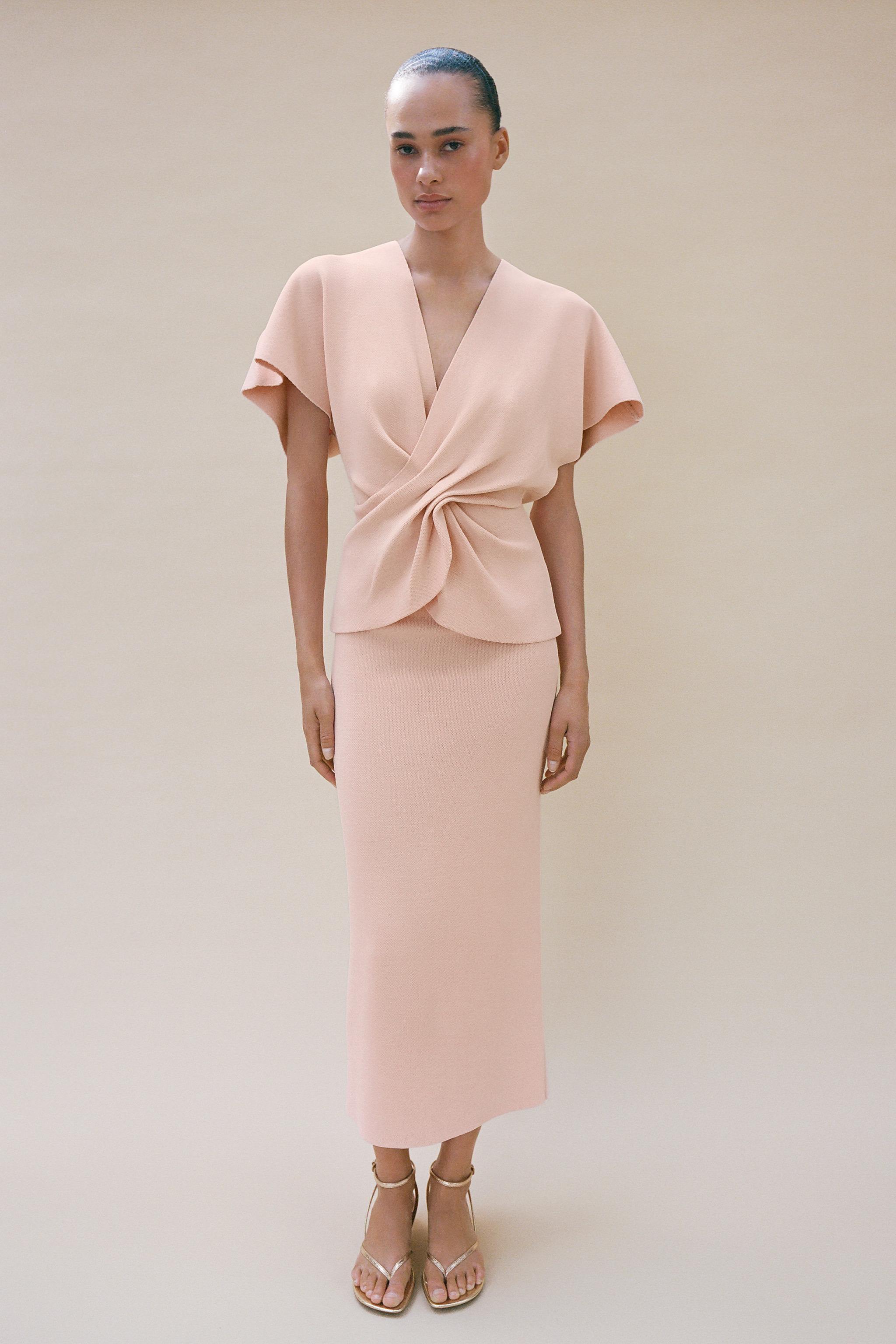 DRAPED KNIT TOP — Pastel pink