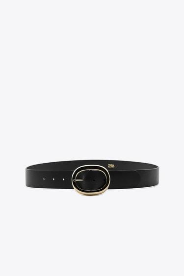 LEATHER BELT WITH OVAL BUCKLE - Black by Zara - Image 0