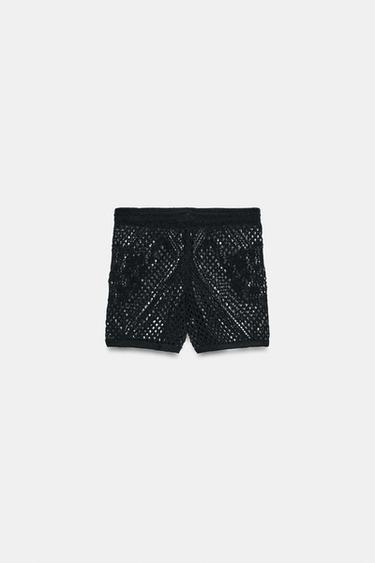 SHORT EN MAILLE AJOURÉE - Noir de Zara - Image 9