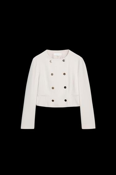 Zara DOUBLE BREASTED SHORT BLAZER - Ecru