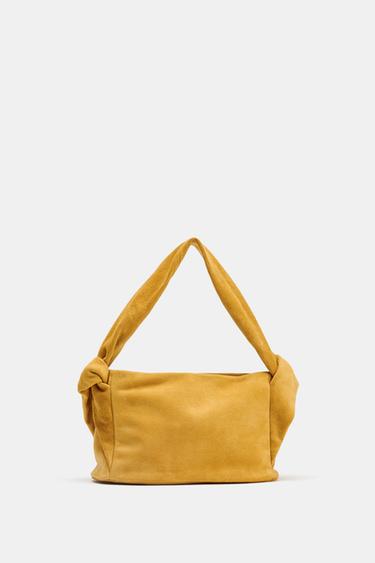 Zara 絨面皮革單肩包 - 芥末黃色